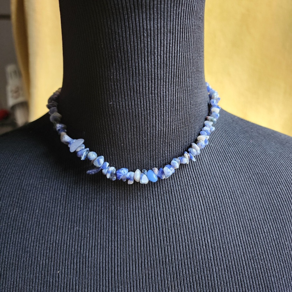 Sodalite Boho Blue Chip Stone Choker Necklace 13"